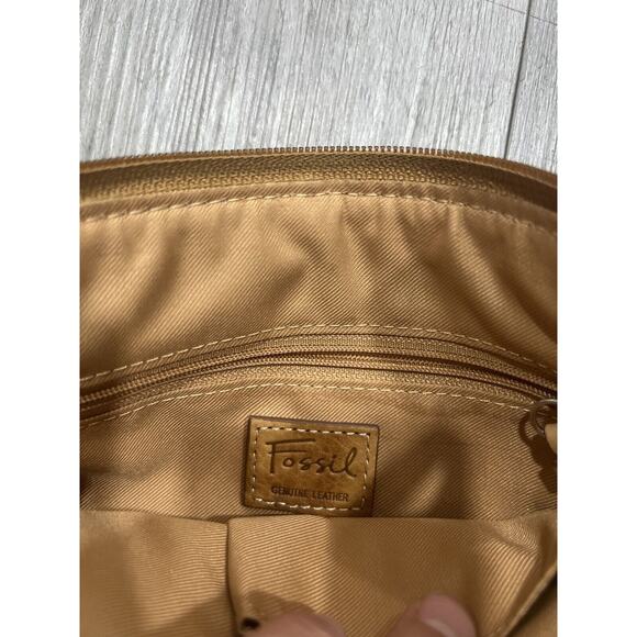 Fossil Genuine Leather color block Crossbody Purse Brown/White - Picture 5 of 6